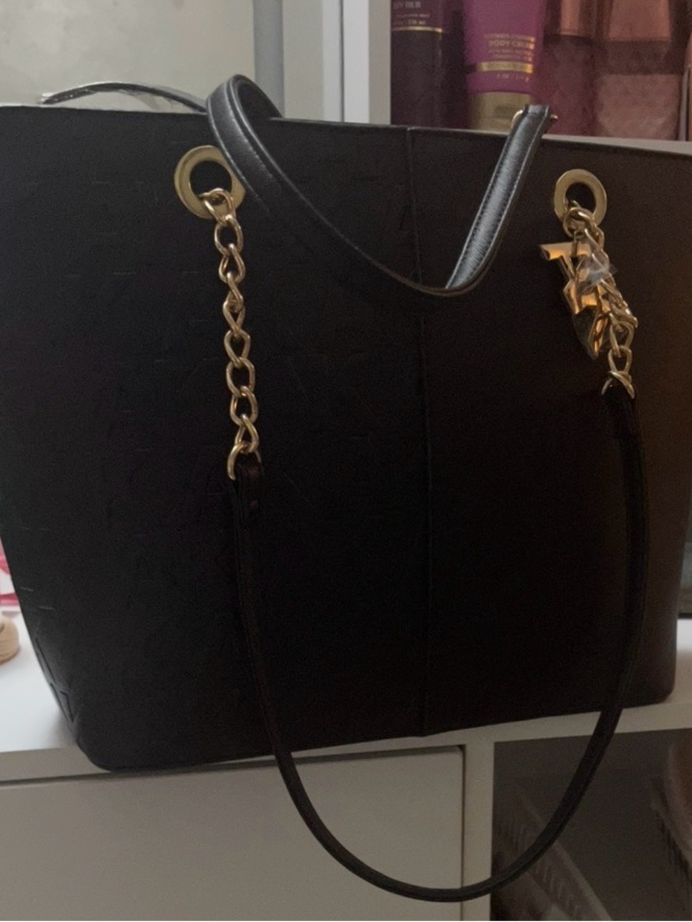 Classic Black Tote with Gold Chain Handles - Elegant Everyday Carry